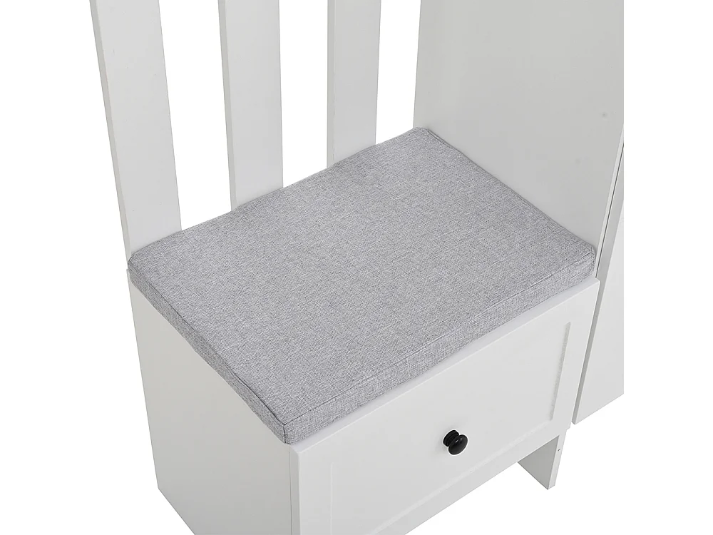 Vestiaire compact 2 armoires entrée rangement verre trempé portemanteau banc chaussures rembourrage blanc