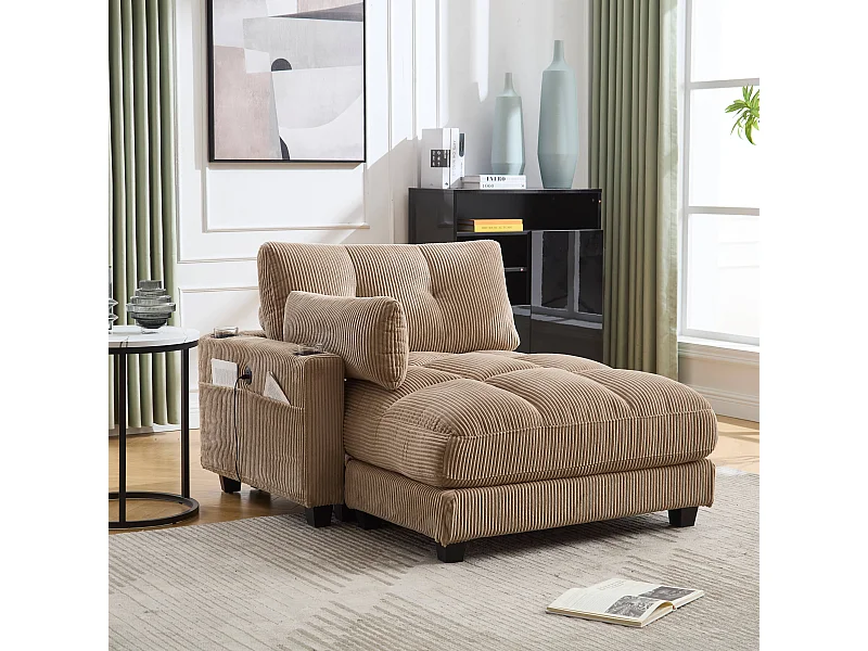 Gestoffeerde bank - 140 x 112 x 81 cm - leuningen met rolkussens - fluweel - kaki