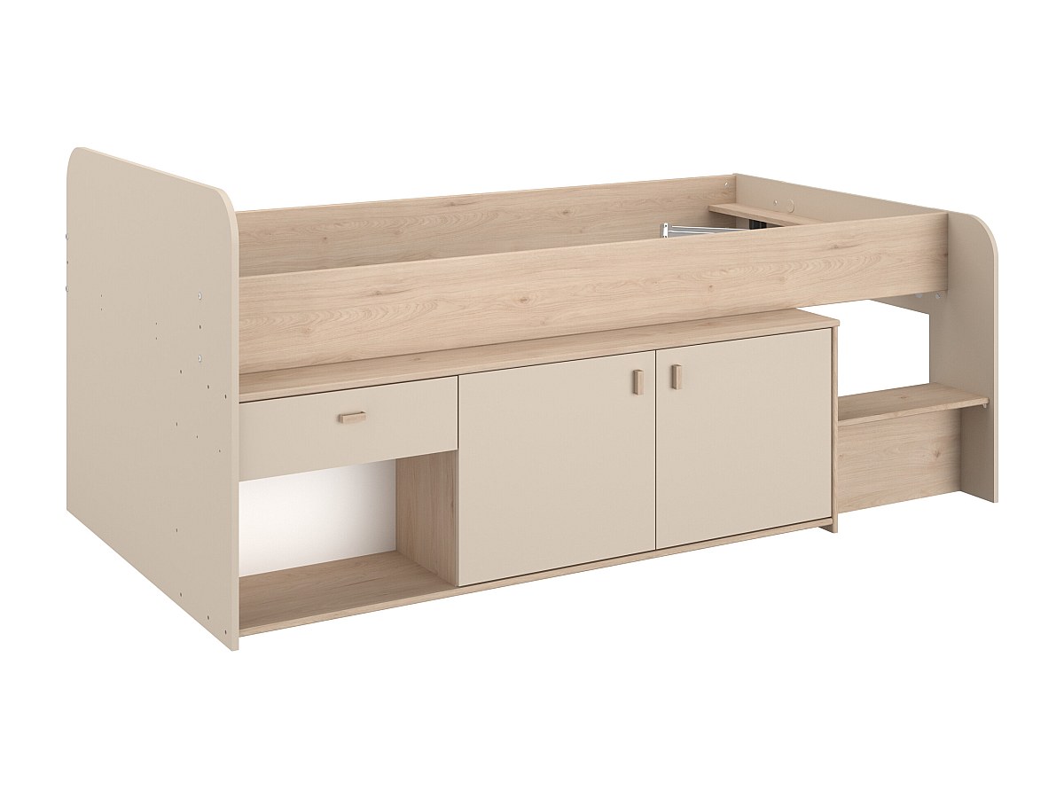 Hochbett 90 x 190/200 cm mit Stauraum – Beige & Natur – LUNOBI günstig online kaufen