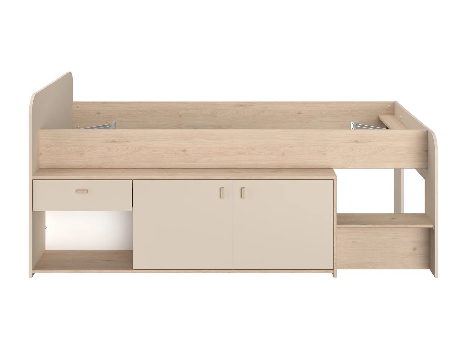 Lit mi-hauteur 90 x 190/200 cm avec rangements – Beige et naturel - LUNOBI