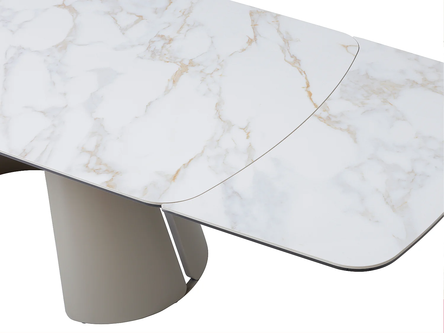 Table à manger extensible 6 à 10 personnes en céramique, verre trempé et métal - Effet marbre blanc et beige - BIRFIRA de Maison Céphy