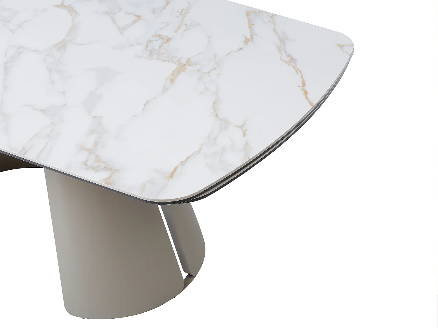 Table à manger extensible 6 à 10 personnes en céramique, verre trempé et métal - Effet marbre blanc et beige - BIRFIRA de Maison Céphy