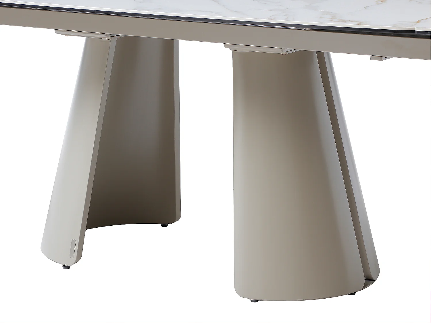 Table à manger extensible 6 à 10 personnes en céramique, verre trempé et métal - Effet marbre blanc et beige - BIRFIRA de Maison Céphy