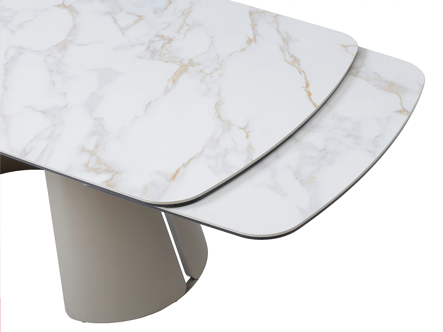 Table à manger extensible 6 à 10 personnes en céramique, verre trempé et métal - Effet marbre blanc et beige - BIRFIRA de Maison Céphy