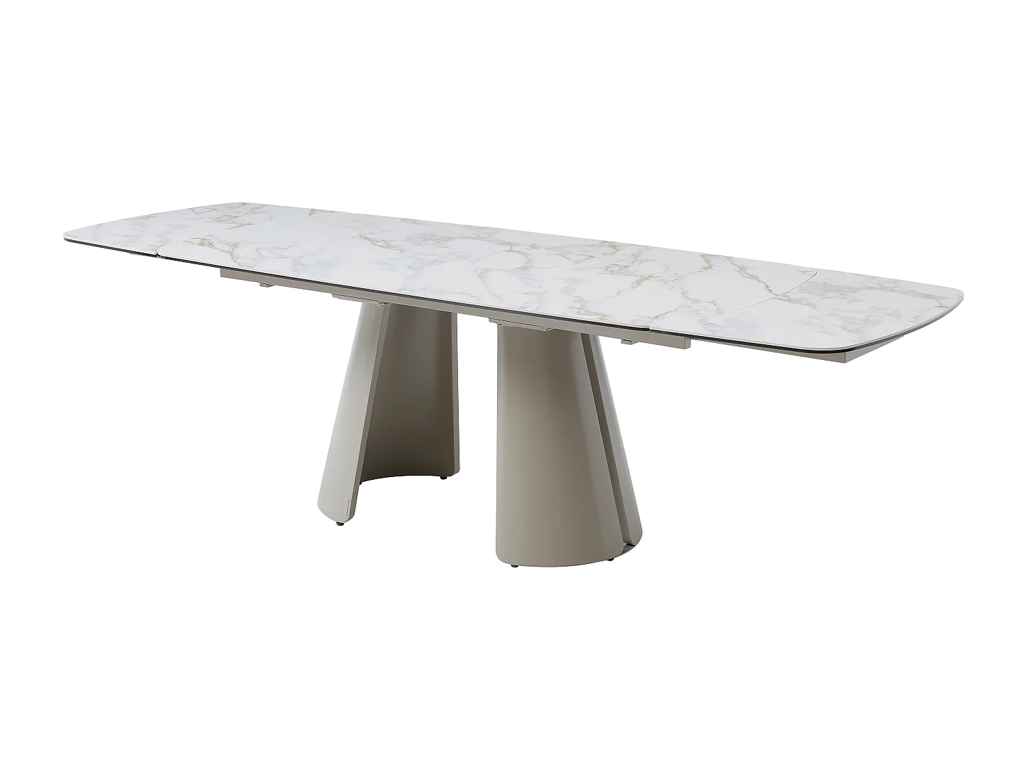 Table à manger extensible 6 à 10 personnes en céramique, verre trempé et métal - Effet marbre blanc et beige - BIRFIRA de Maison Céphy
