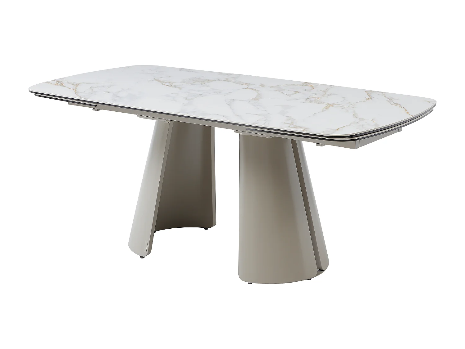 Table à manger extensible 6 à 10 personnes en céramique, verre trempé et métal - Effet marbre blanc et beige - BIRFIRA de Maison Céphy