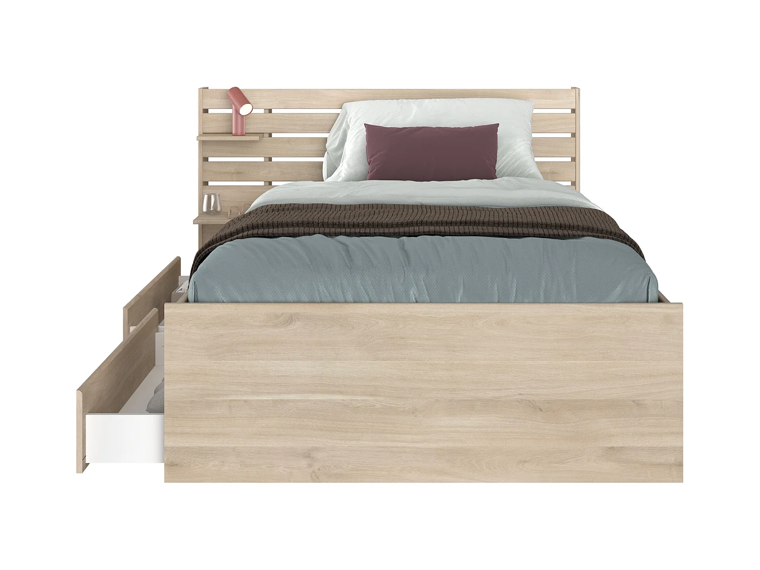 Cama 120 x 190 cm con almacenaje - Color: Natural - TENALIA