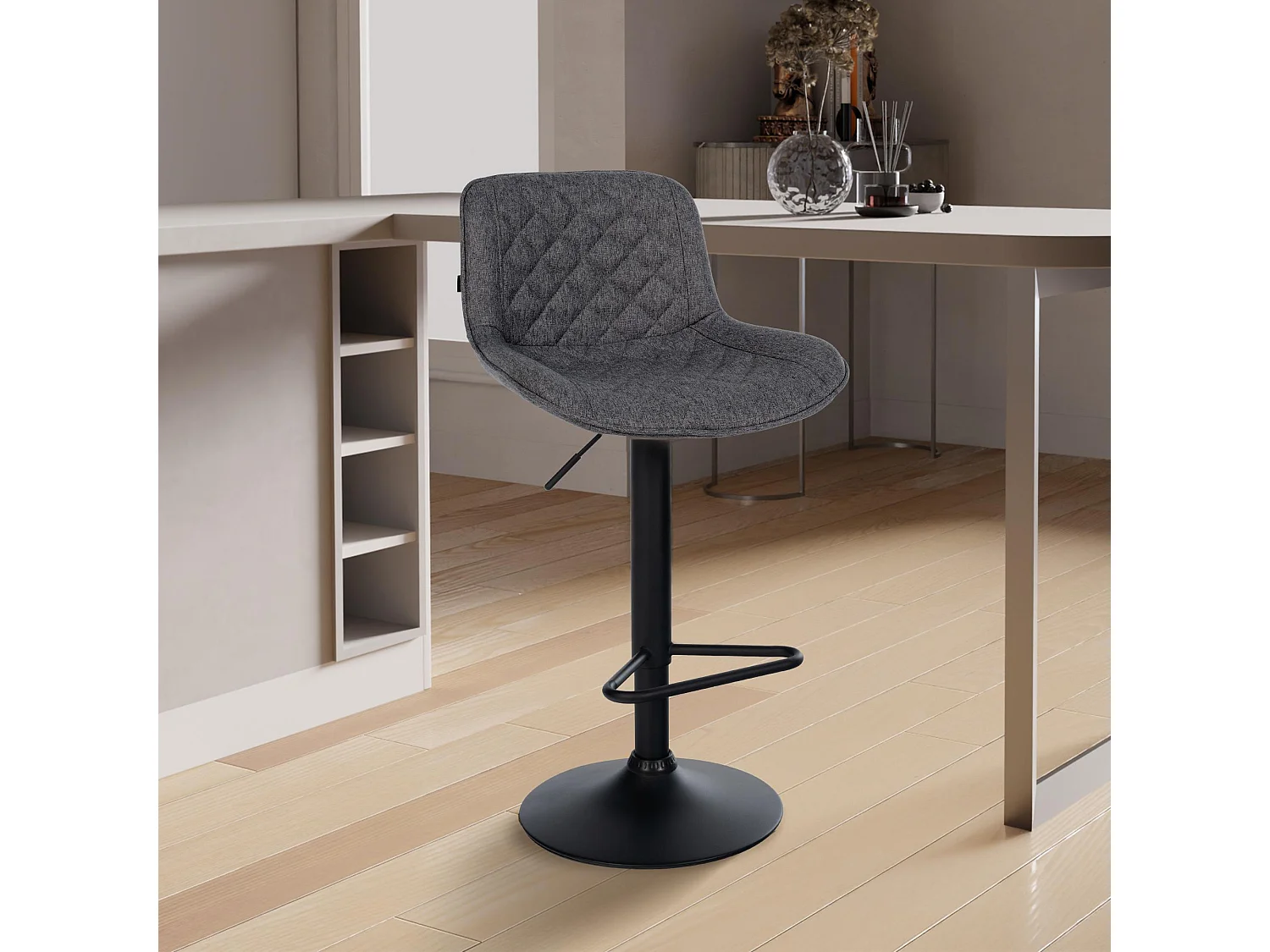 Lot de 2  Tabouret de bar - Tissu - Noir - Kasson