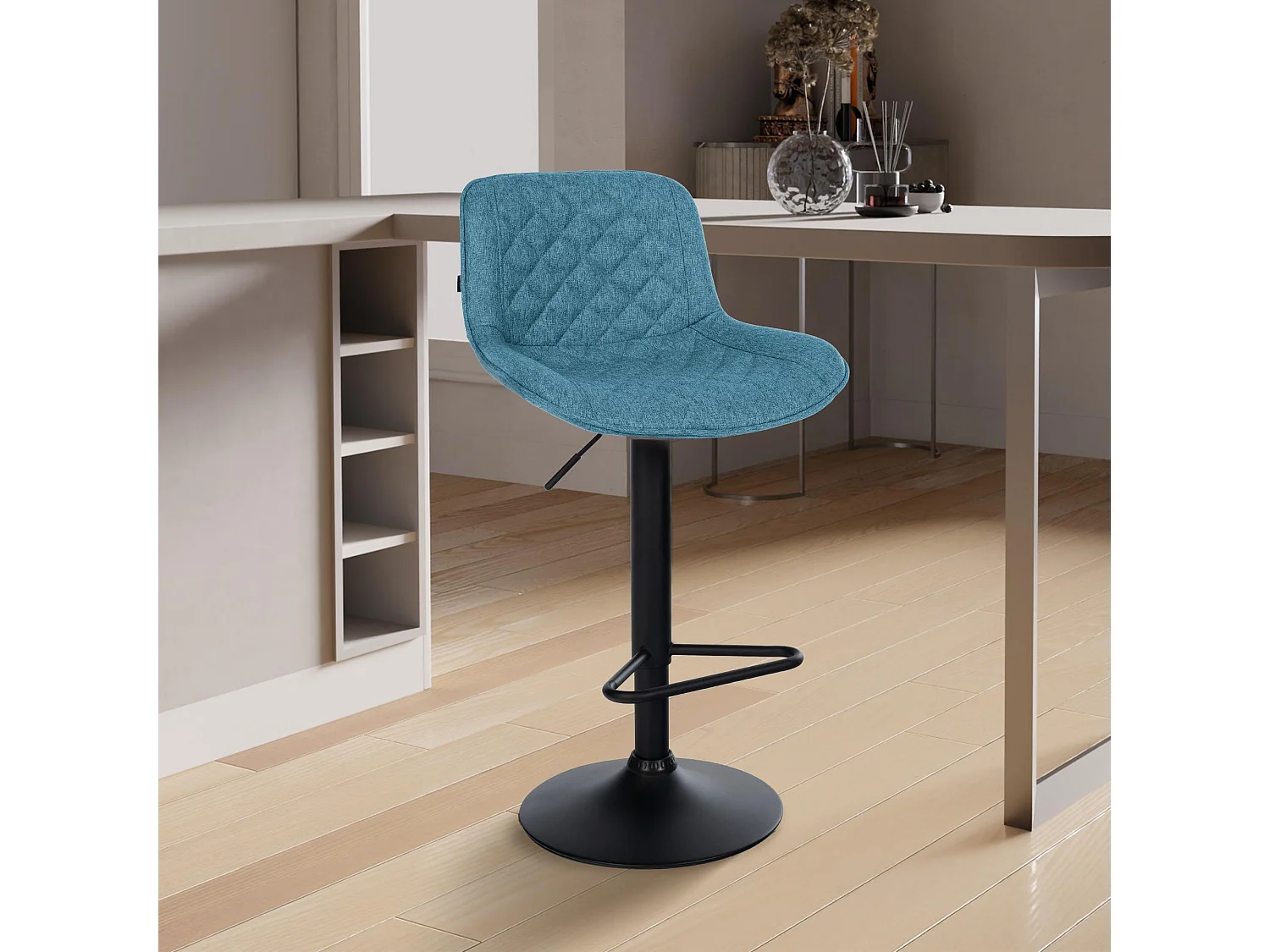 Lot de 2  Tabouret de bar - Tissu - Bleu - Kasson