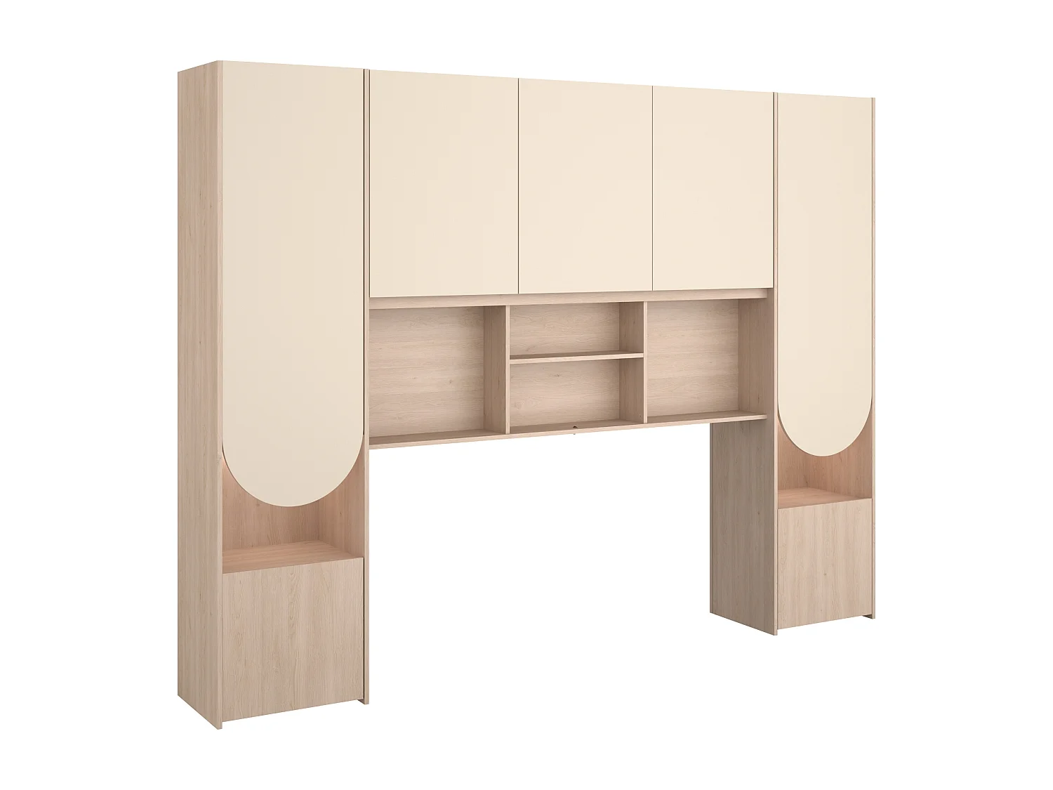 Pont de lit avec rangements – Avec LEDs – L266 cm – Beige et naturel - DOMELITO