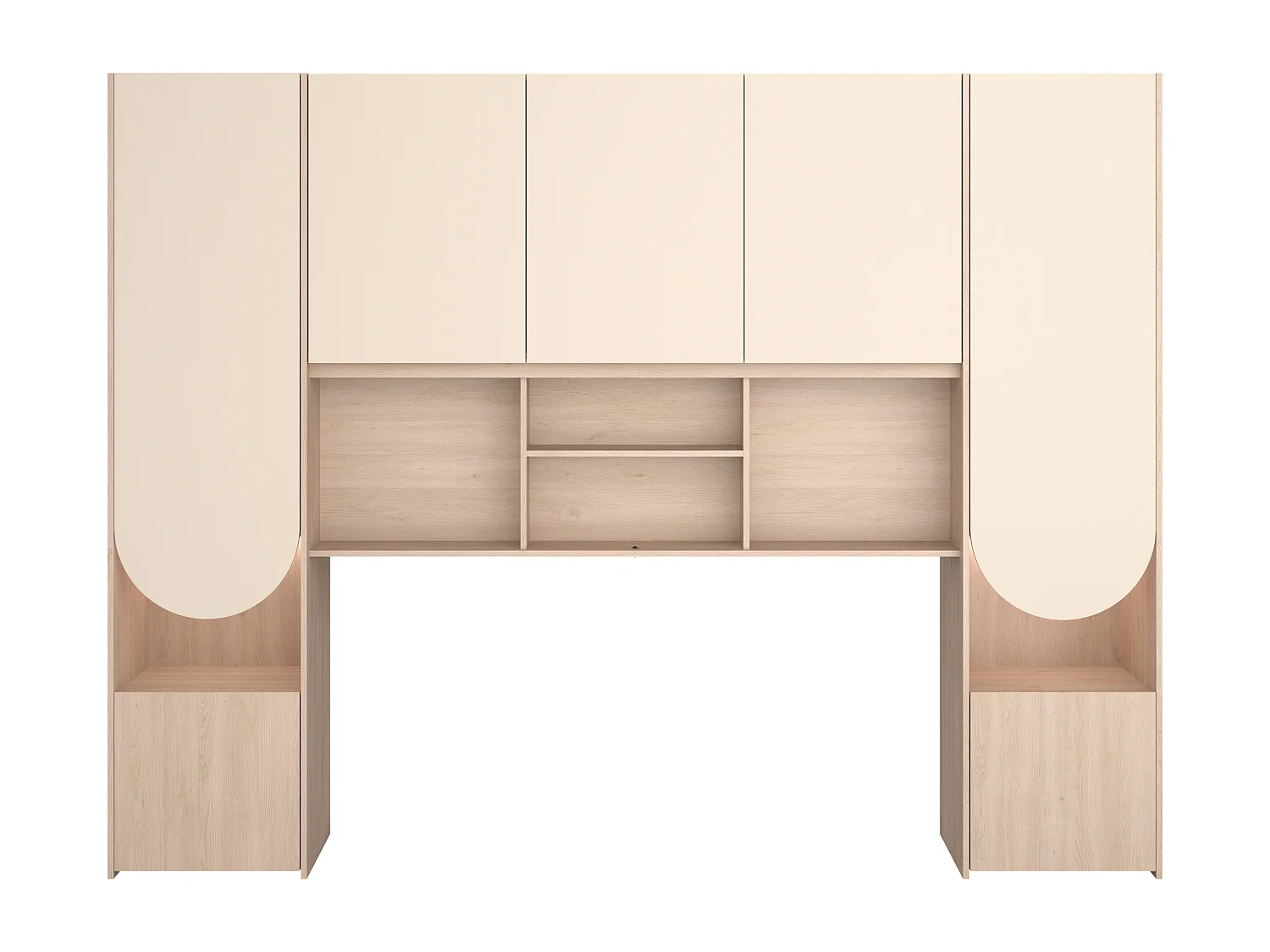 Pont de lit avec rangements – Avec LEDs – L266 cm – Beige et naturel - DOMELITO