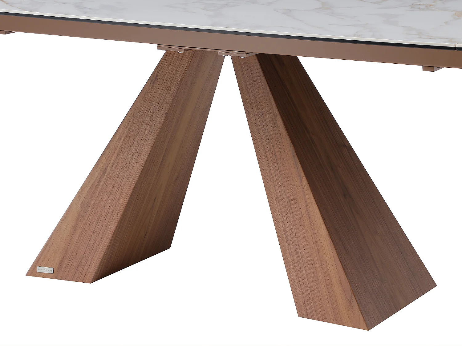 Table à manger extensible 6 à 10 personnes en céramique, verre trempé et placage noyer - Effet marbre blanc - LOZIPA de Maison Céphy