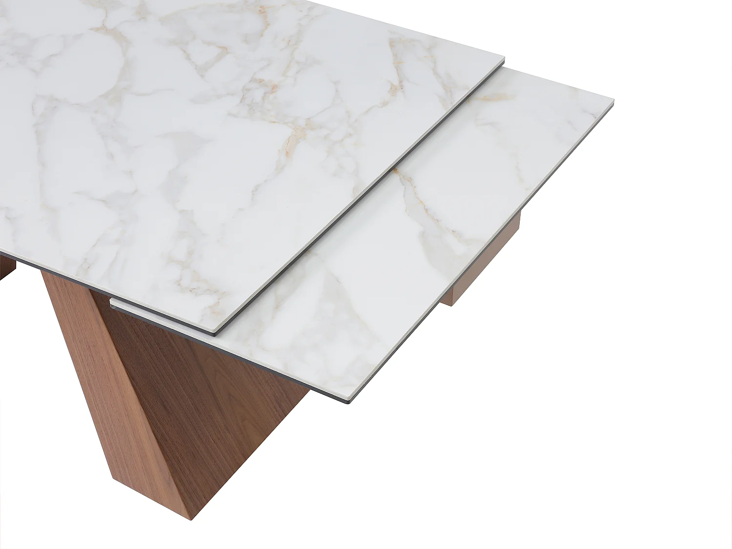 Table à manger extensible 6 à 10 personnes en céramique, verre trempé et placage noyer - Effet marbre blanc - LOZIPA de Maison Céphy