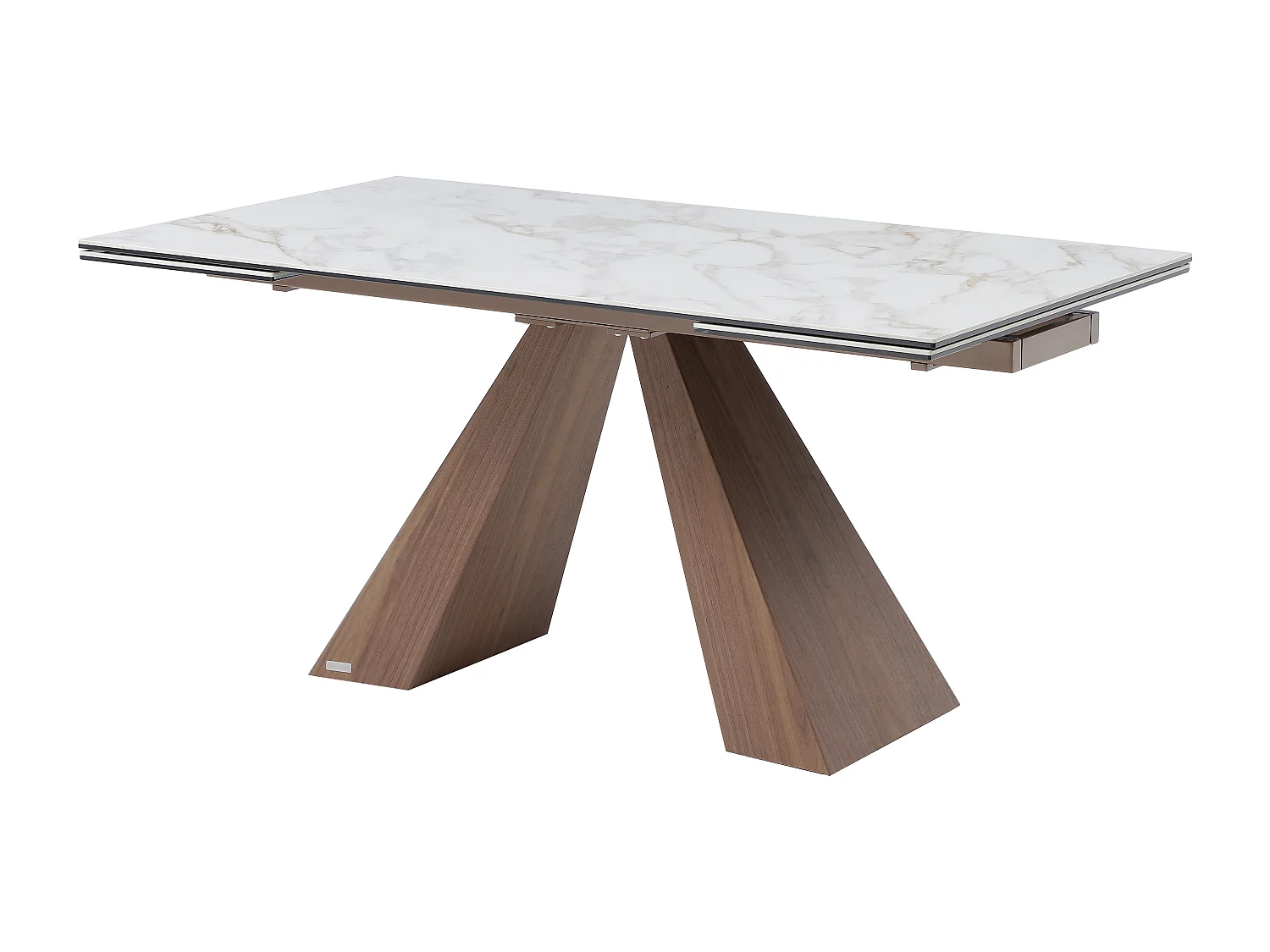 Table à manger extensible 6 à 10 personnes en céramique, verre trempé et placage noyer - Effet marbre blanc - LOZIPA de Maison Céphy
