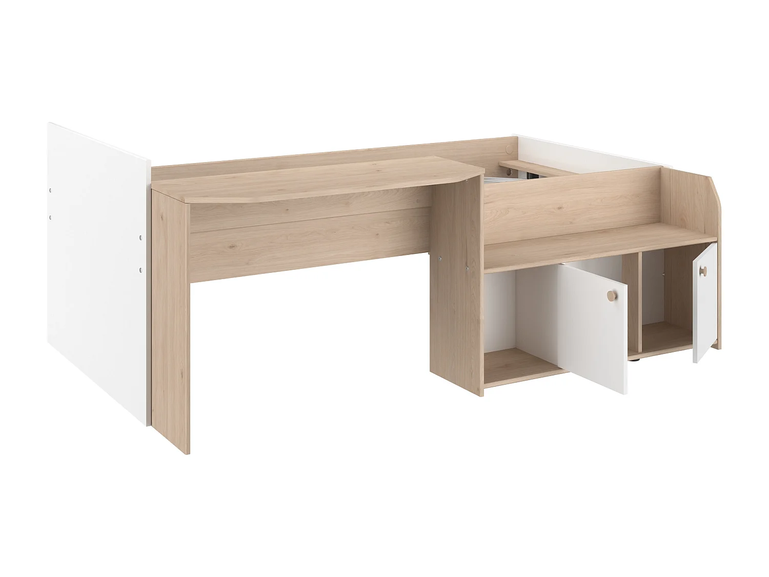 Lit combiné 90 x 190/200 cm - Coloris : Naturel et blanc - MIVONA