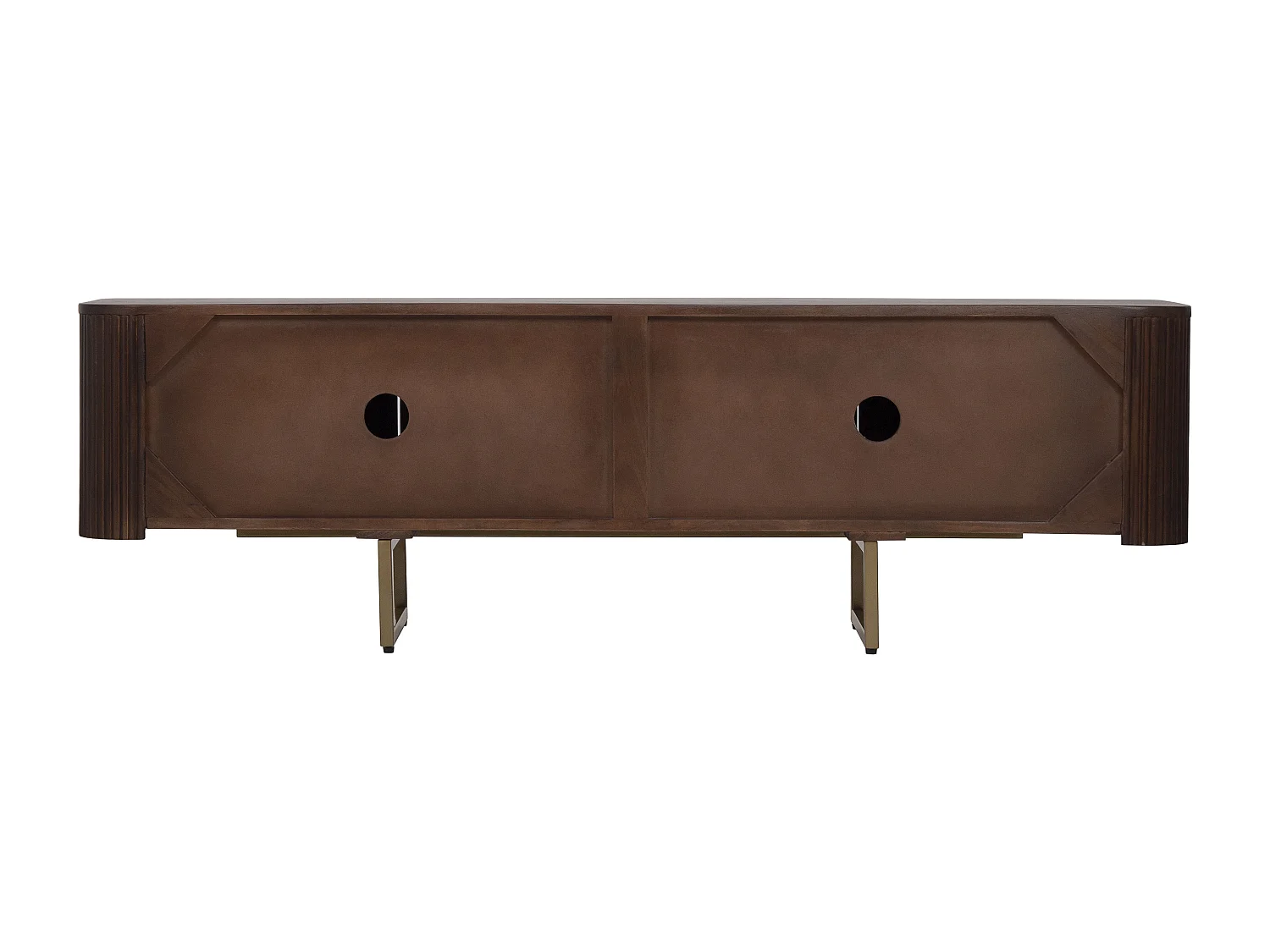 Meuble TV avec 4 portes en bois de manguier et métal doré - Naturel foncé - DOLIYA de Maison Céphy