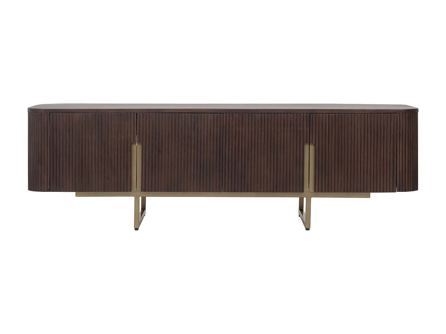 Meuble TV avec 4 portes en bois de manguier et métal doré - Naturel foncé - DOLIYA de Maison Céphy