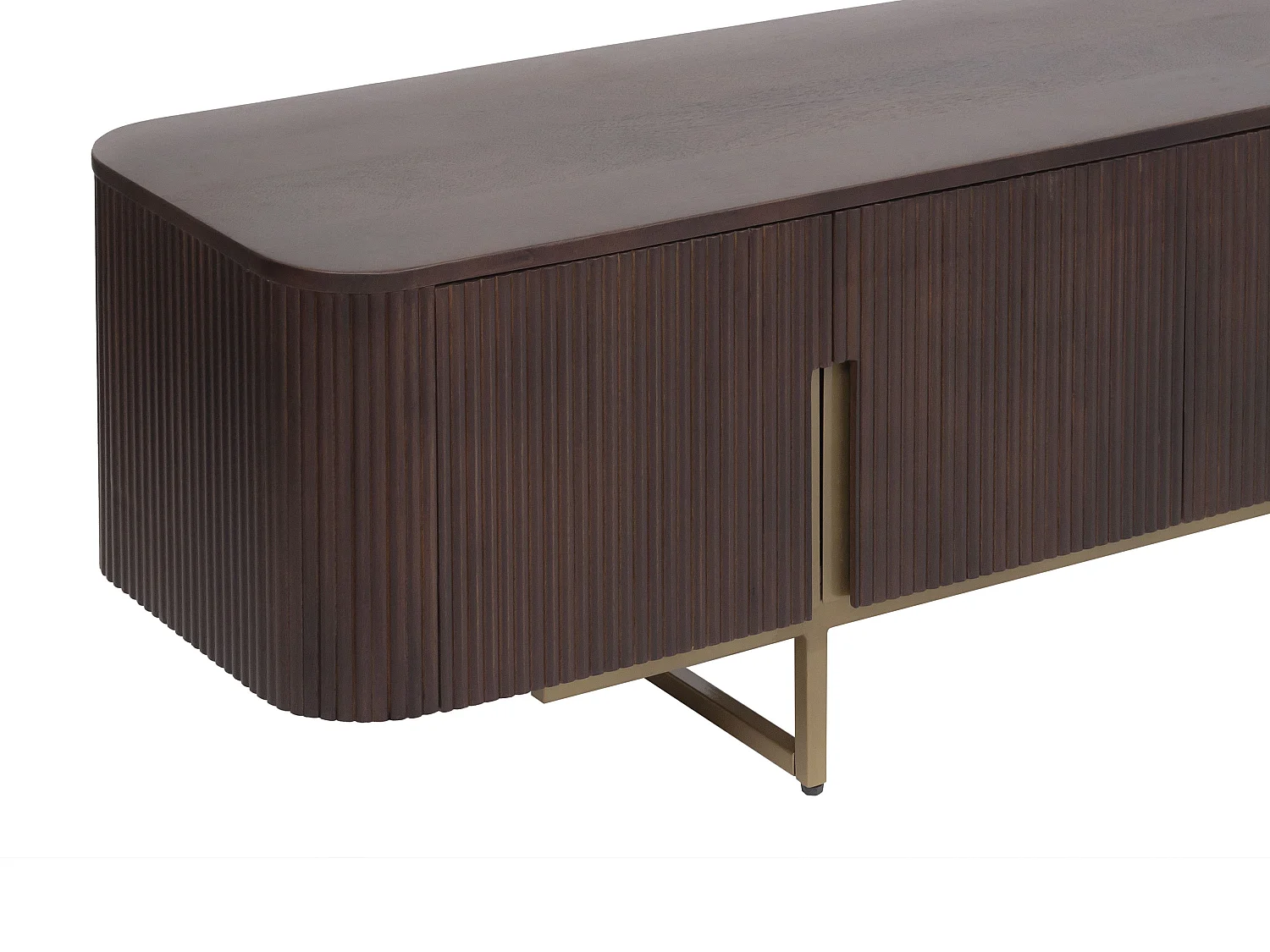 Meuble TV avec 4 portes en bois de manguier et métal doré - Naturel foncé - DOLIYA de Maison Céphy