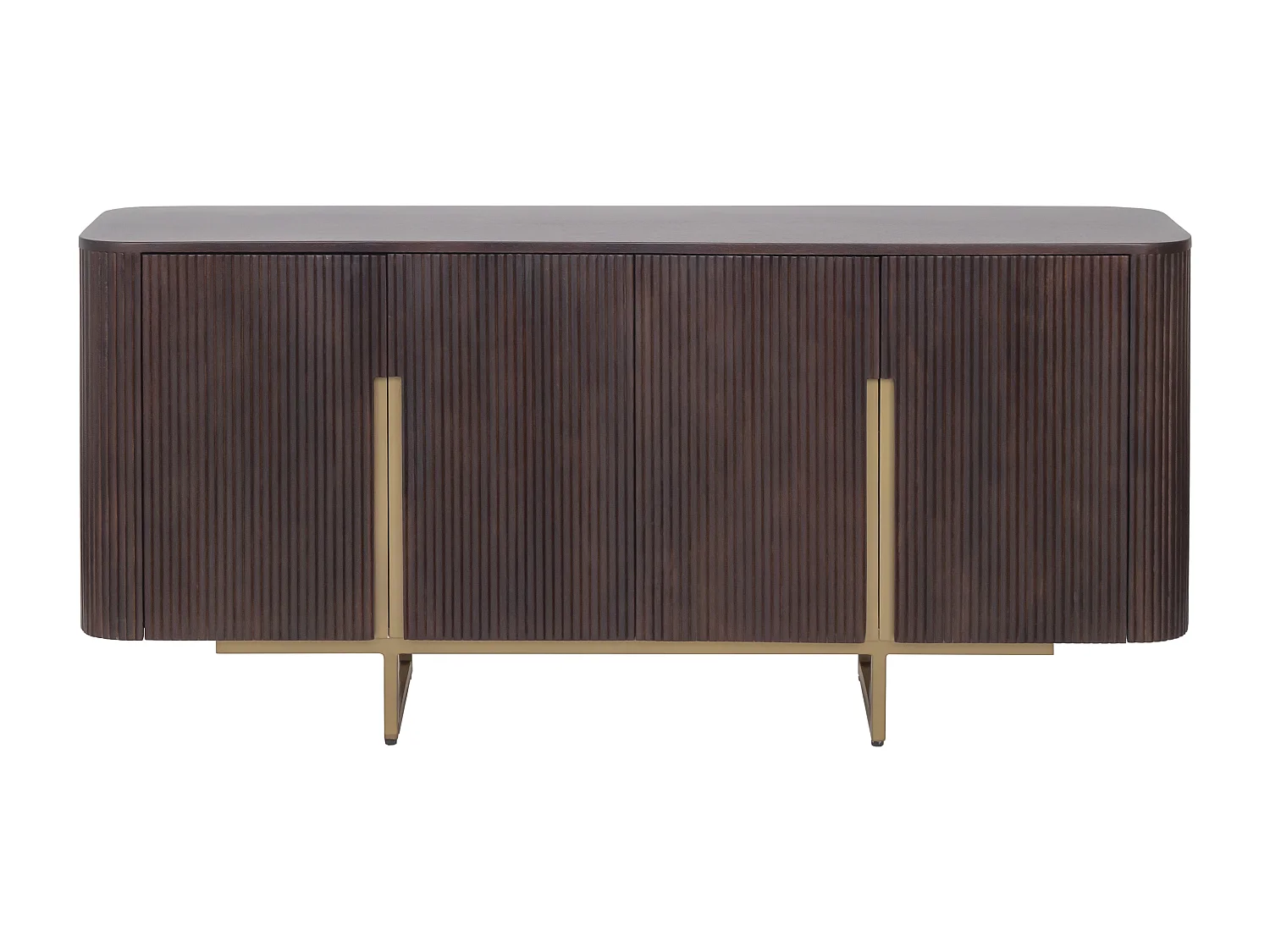 Buffet avec 4 portes en bois de manguier et métal doré - Naturel foncé - DOLIYA de Maison Céphy