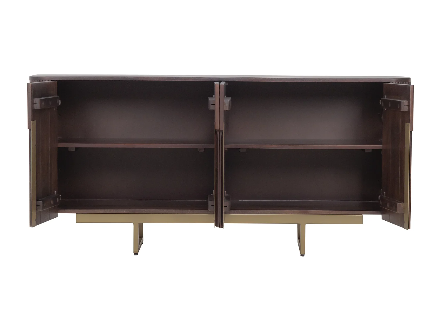 Buffet avec 4 portes en bois de manguier et métal doré - Naturel foncé - DOLIYA de Maison Céphy
