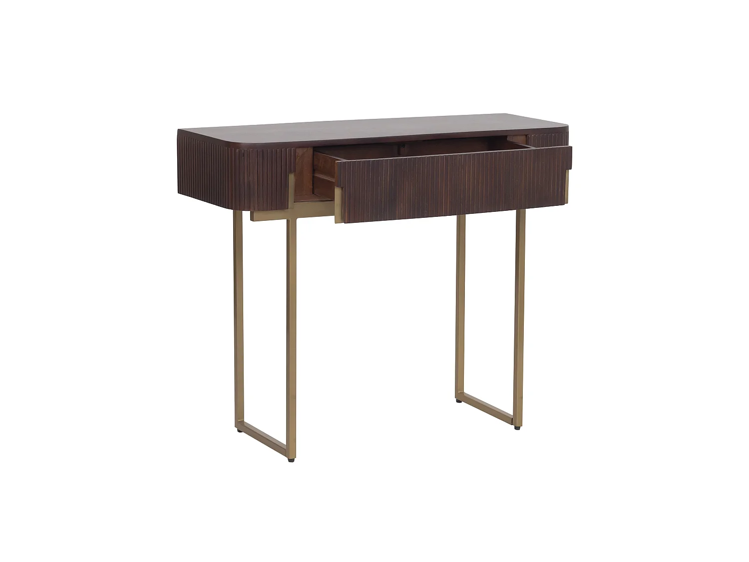 Console avec 1 tiroir en bois de manguier et métal doré - Naturel foncé - DOLIYA de Maison Céphy