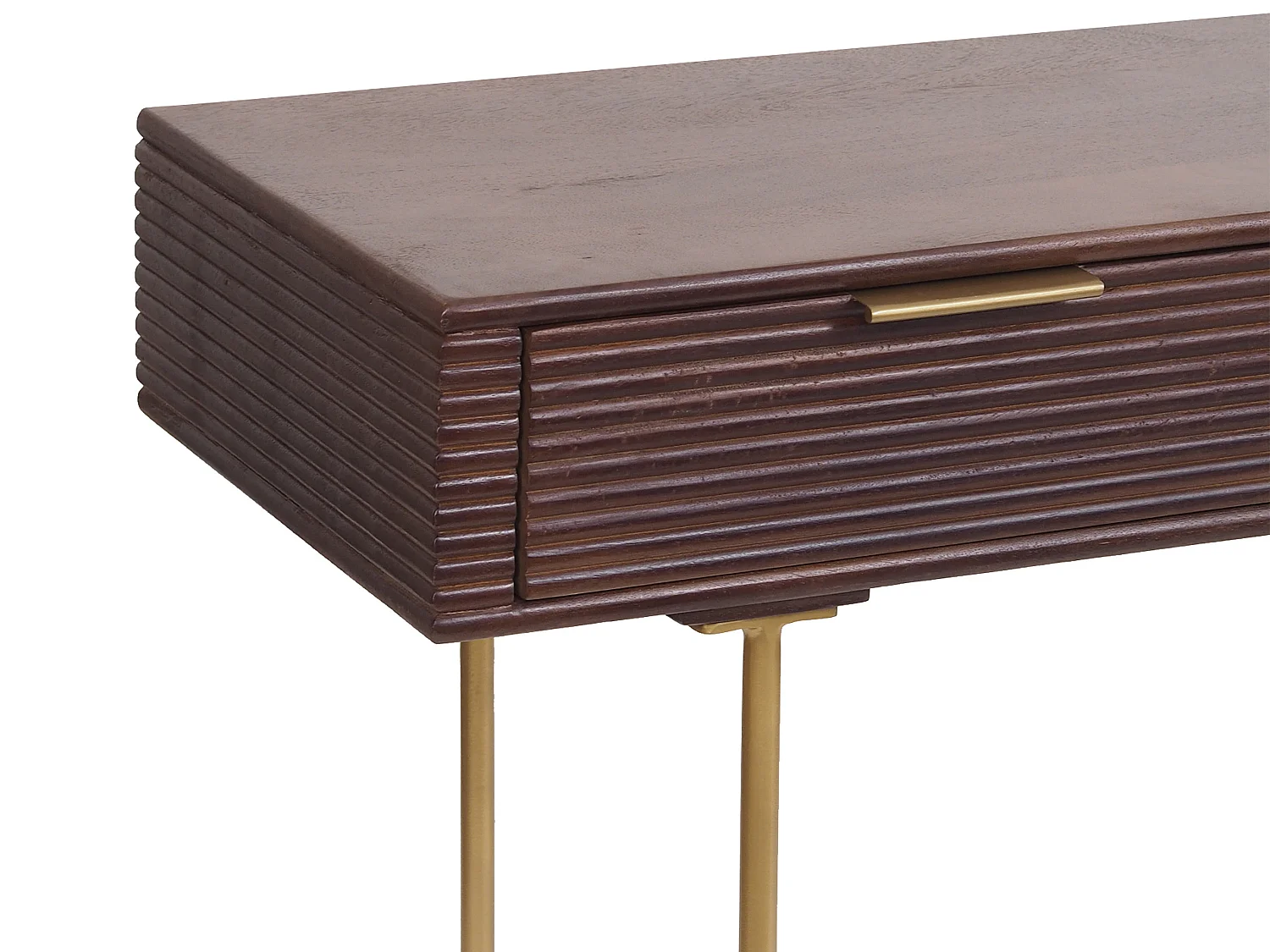 Console avec 2 tiroirs en bois de manguier et métal doré - Naturel foncé - SORDANA de Maison Céphy