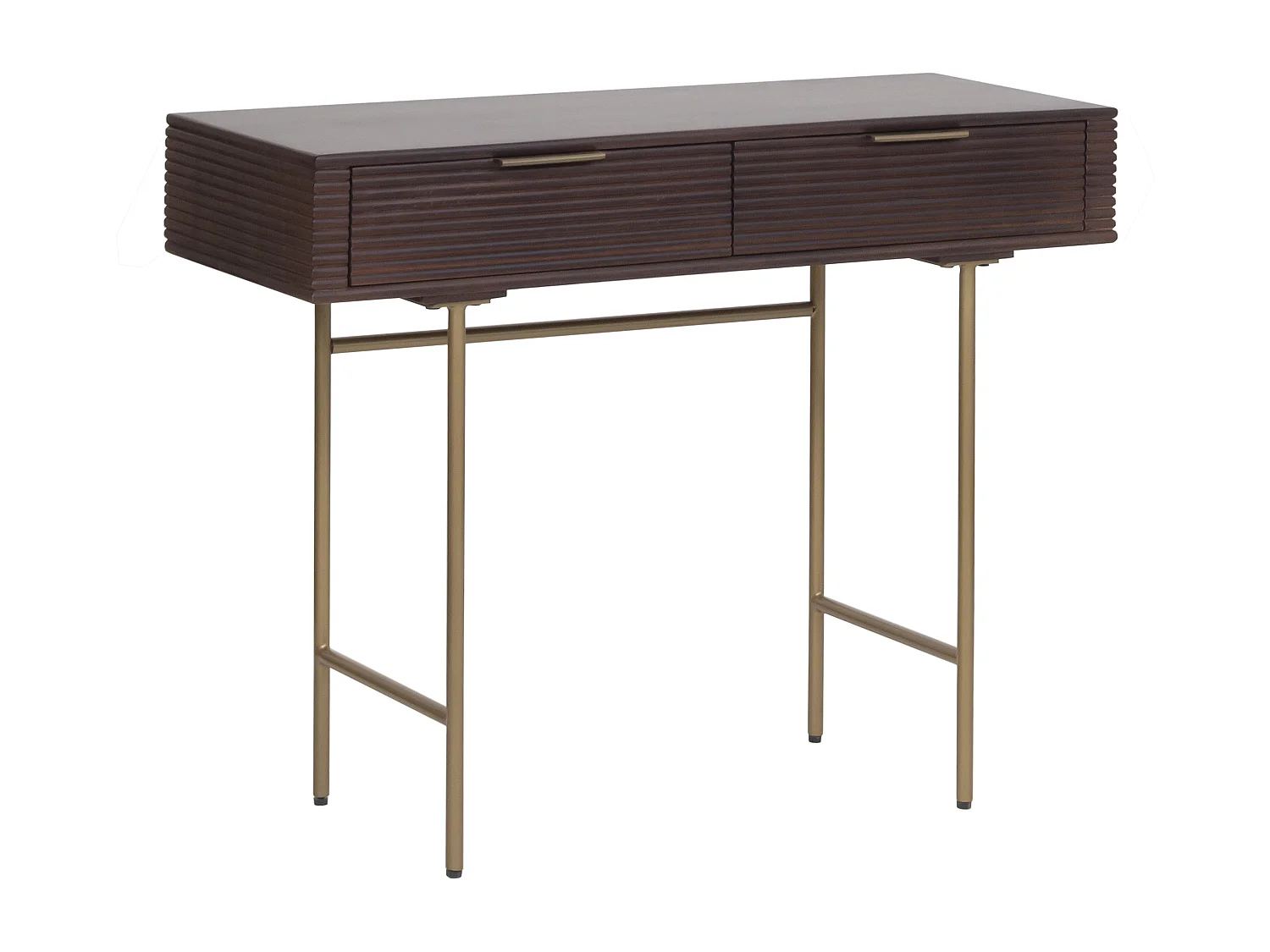 Console avec 2 tiroirs en bois de manguier et métal doré - Naturel foncé - SORDANA de Maison Céphy
