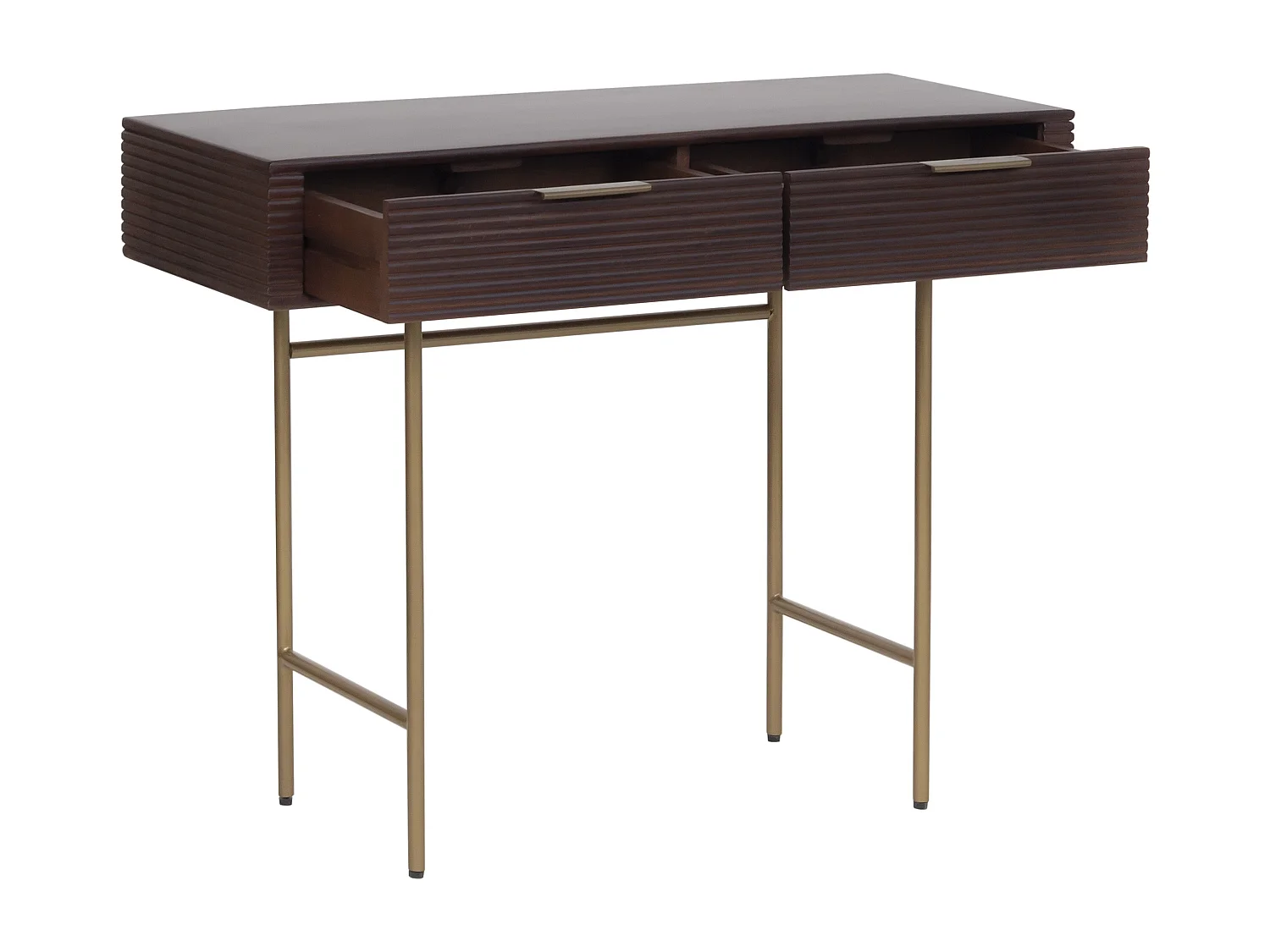 Console avec 2 tiroirs en bois de manguier et métal doré - Naturel foncé - SORDANA de Maison Céphy