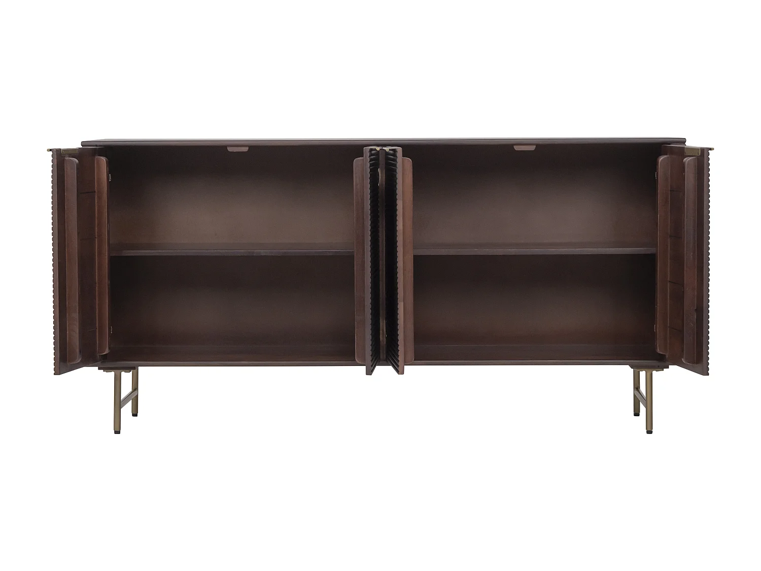 Buffet avec 4 portes en bois de manguier et métal doré - Naturel foncé - SORDANA de Maison Céphy
