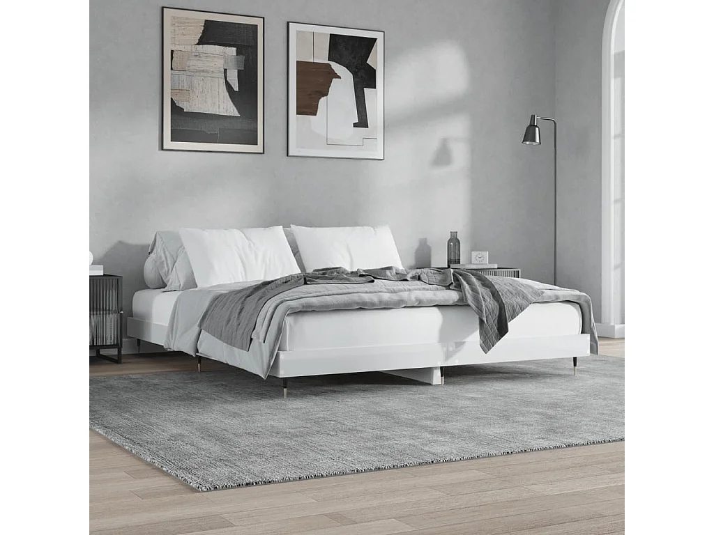 Lit double | Lit adulte | Cadre de lit blanc brillant 140x200 cm