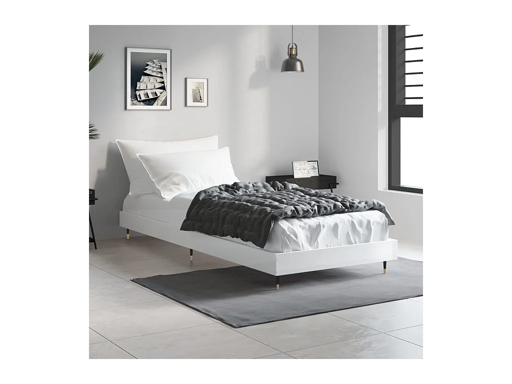 Lit simple | Lit adulte, enfant | Cadre de lit blanc brillant 75x190 cm