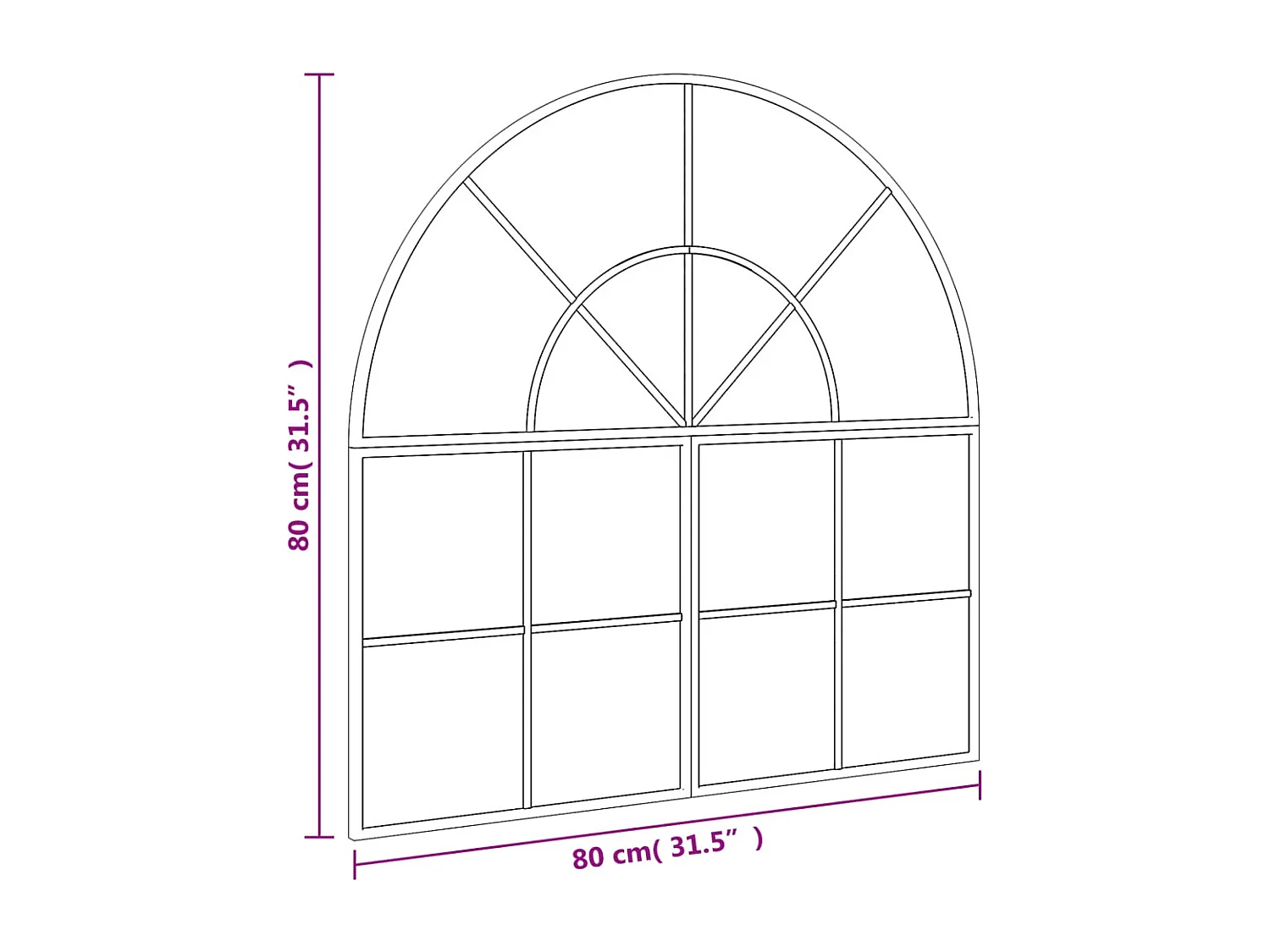 Miroir mural noir 80x80 cm arche fer