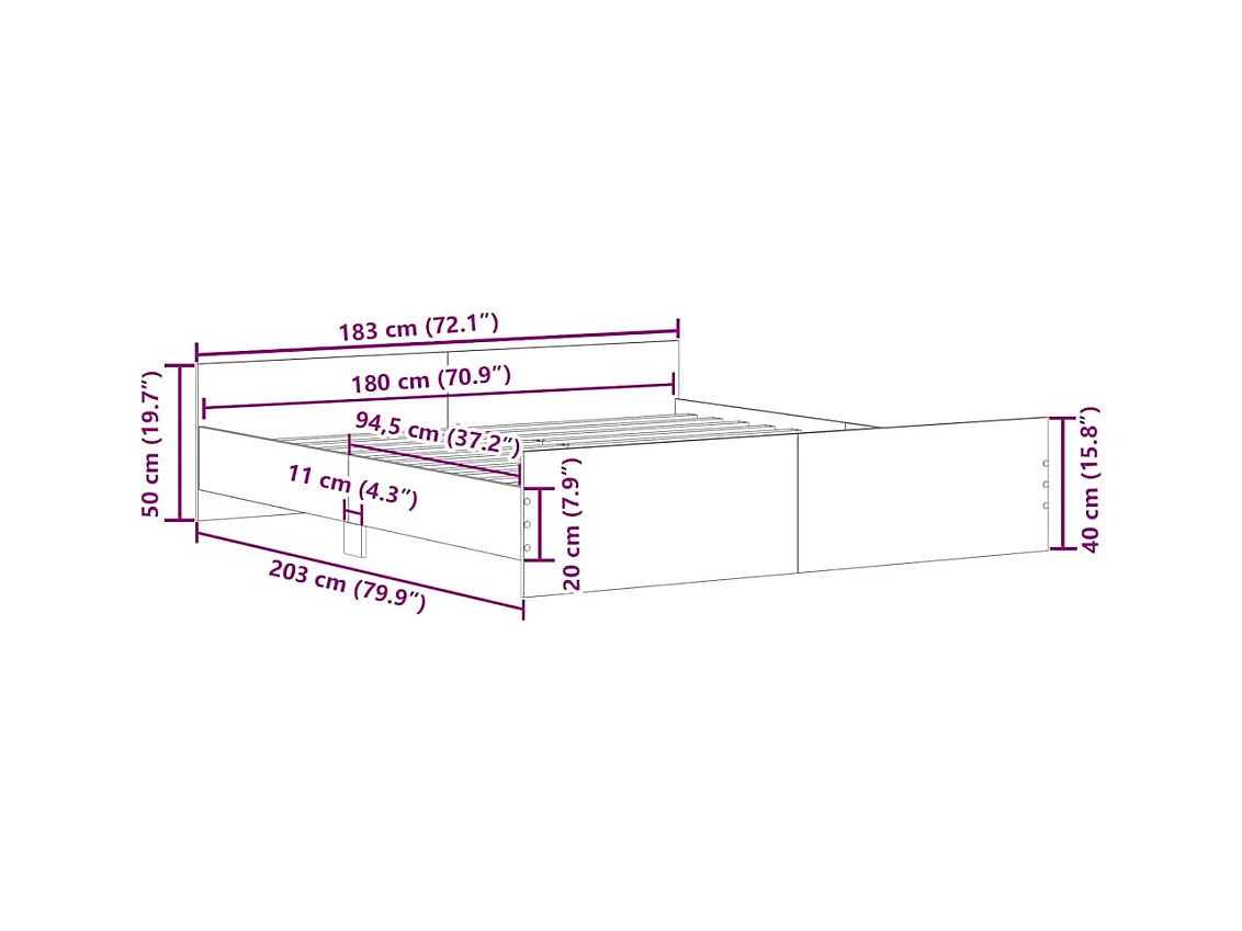 Lit double | Lit adulte | Cadre de lit chêne fumé 180x200 cm