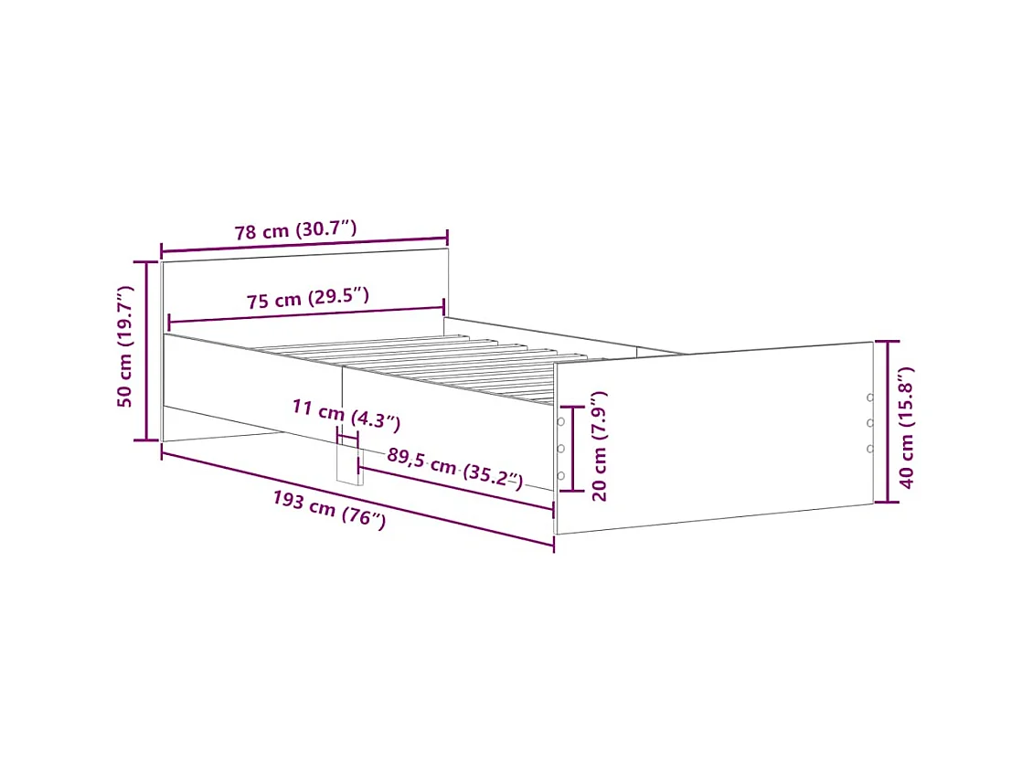Lit simple | Lit adulte, enfant | Cadre de lit chêne sonoma 75x190 cm