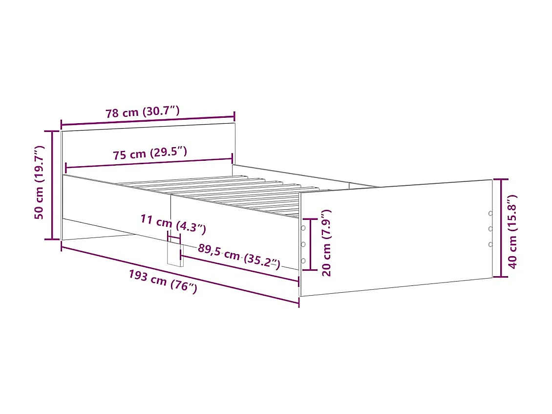 Lit simple | Lit adulte, enfant | Cadre de lit chêne sonoma 75x190 cm