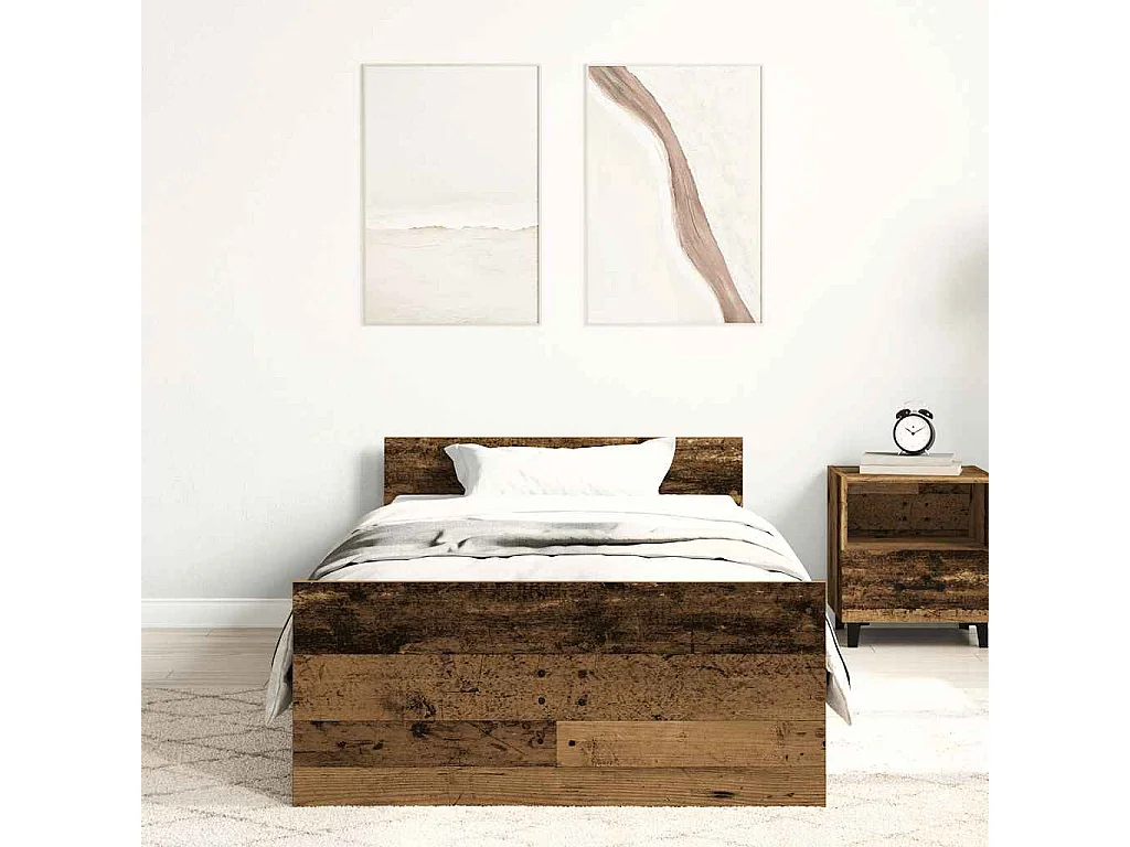 Letto per adulti | Letto singolo | Giroletto senza Materasso Legno Antico 90x190cm in Truciolato