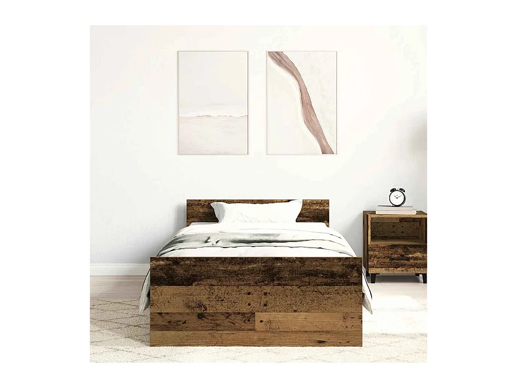 Lit simple | Lit adulte, enfant | Cadre de lit vieux bois 90x200 cm bois ingénierie
