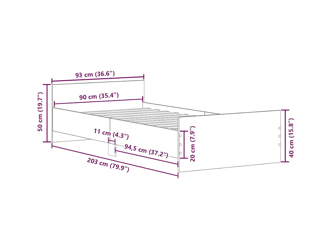 Lit simple | Lit adulte, enfant | Cadre de lit vieux bois 90x200 cm bois ingénierie