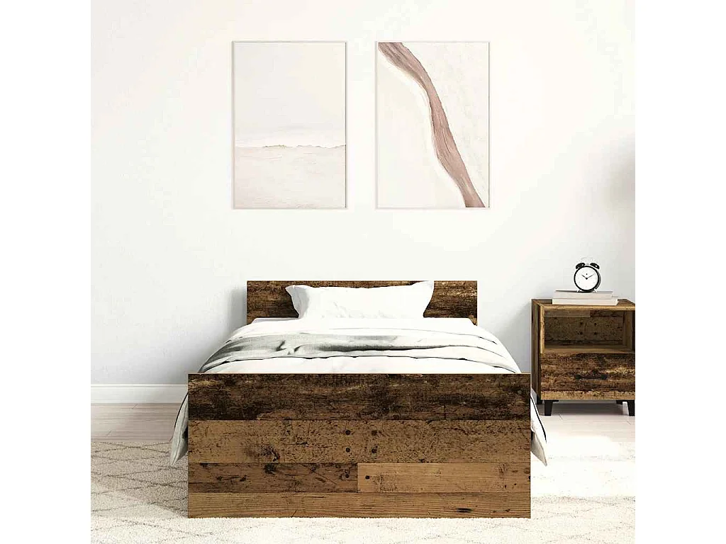 Lit simple | Lit adulte, enfant | Cadre de lit vieux bois 90x200 cm bois ingénierie