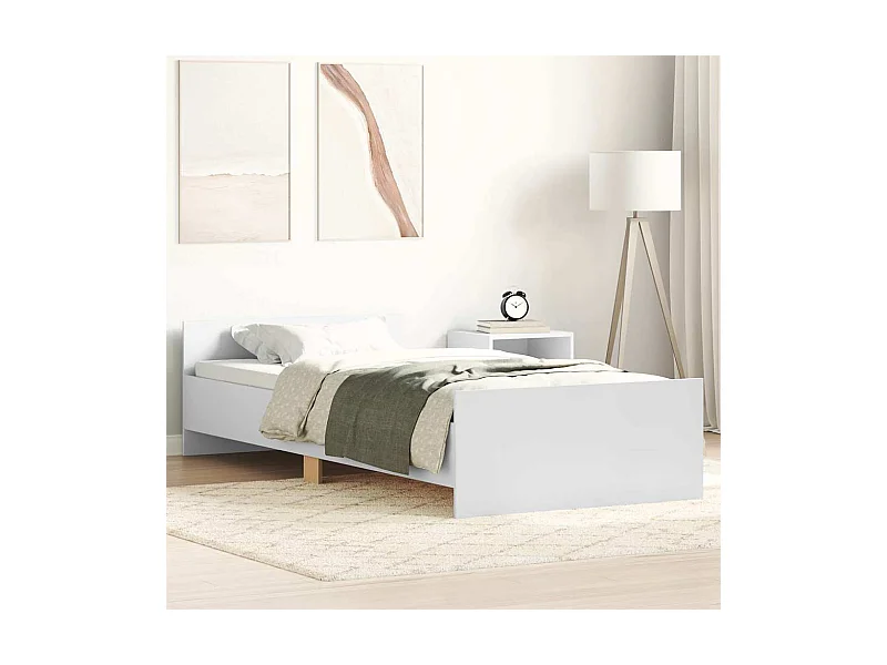 Lit simple | Lit adulte, enfant | Cadre de lit blanc 90x190 cm bois d'ingénierie