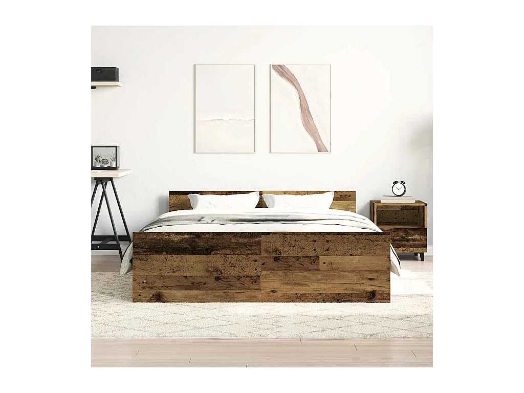 Lit double | Lit adulte | Cadre de lit vieux bois 150x200 cm bois ingénierie