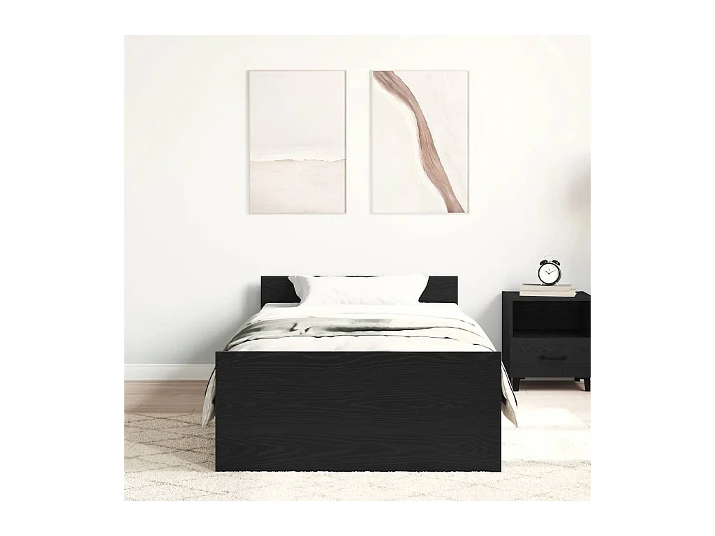 Lit simple | Lit adulte, enfant | Cadre de lit chêne noir 75x190 cm bois ingénierie