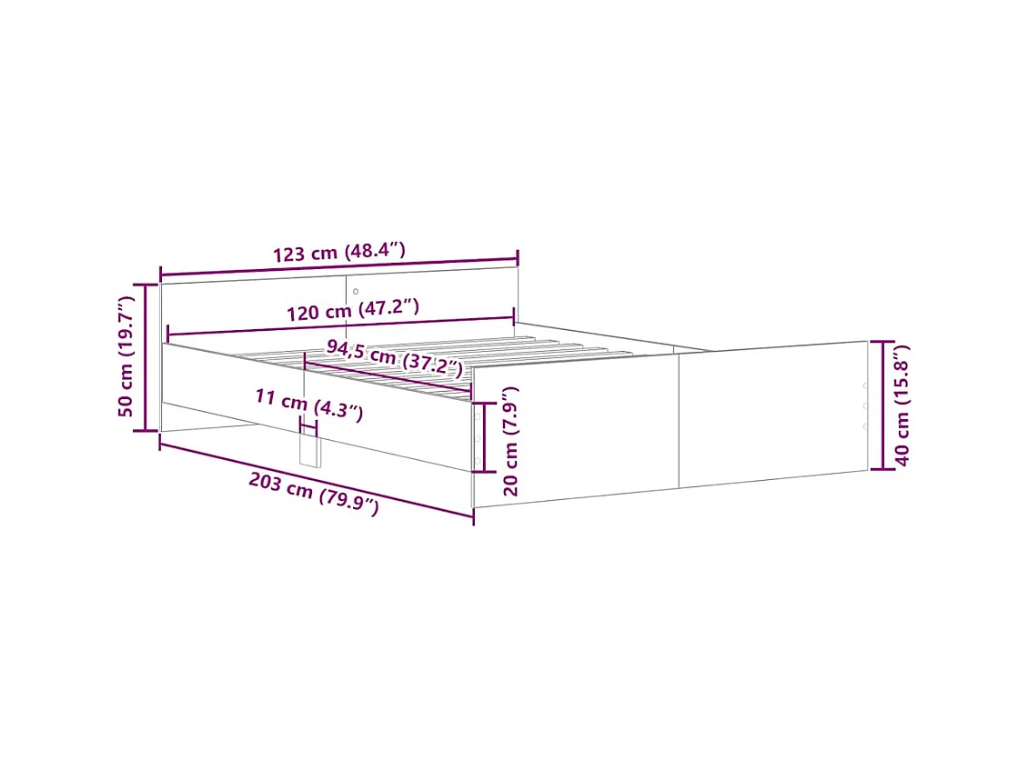Lit simple | Lit adulte, enfant | Cadre de lit sonoma gris 120x200 cm
