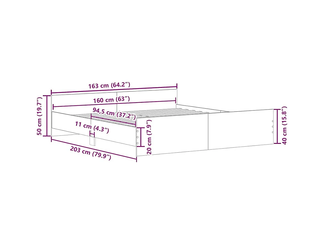 Lit double | Lit adulte | Cadre de lit blanc 160x200 cm