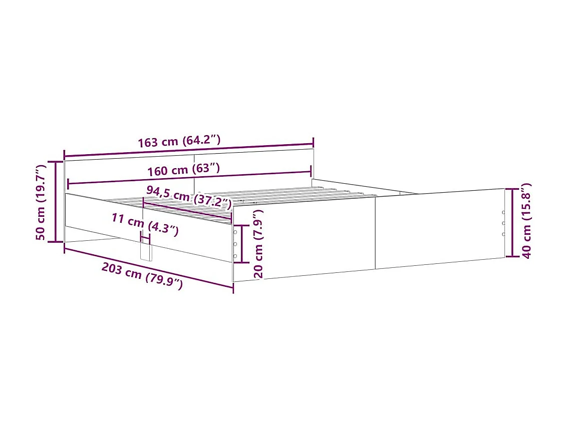 Lit double | Lit adulte | Cadre de lit blanc 160x200 cm