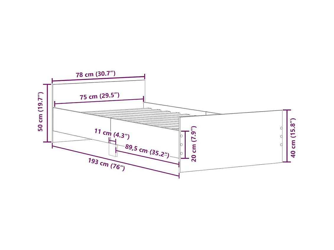Lit simple | Lit adulte, enfant | Cadre de lit blanc 75x190 cm bois d'ingénierie