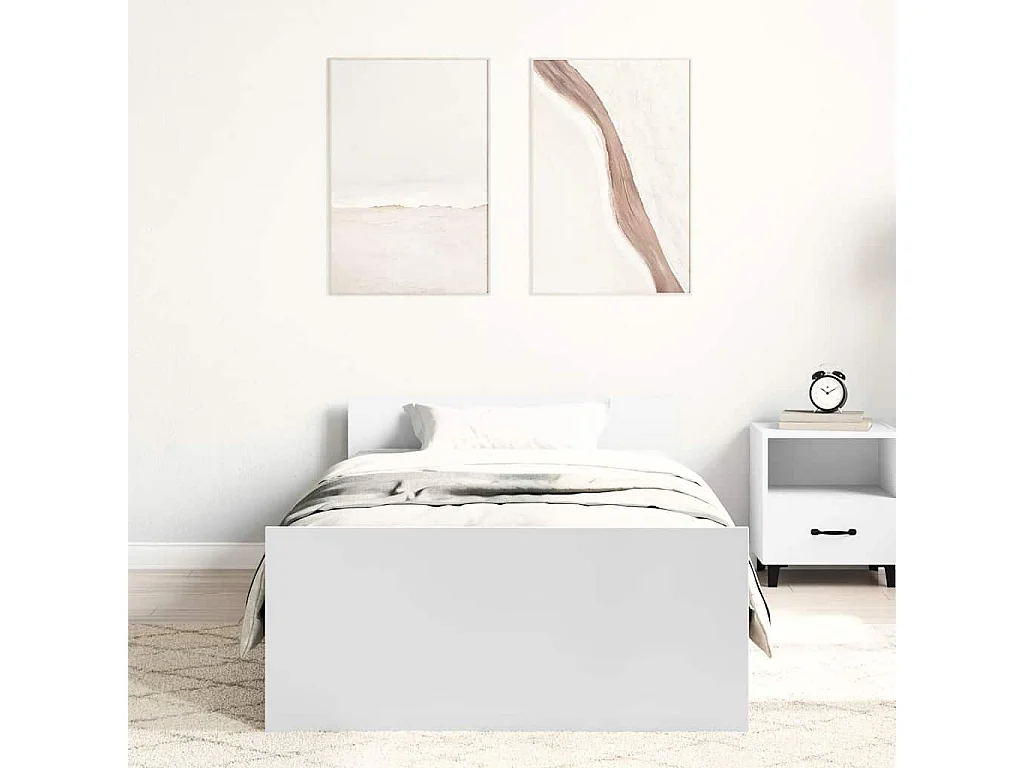 Lit simple | Lit adulte, enfant | Cadre de lit blanc 75x190 cm bois d'ingénierie