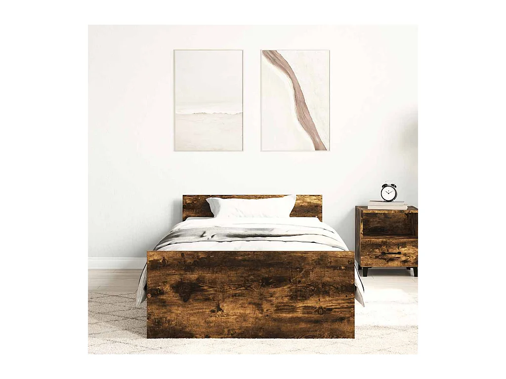 Lit simple | Lit adulte, enfant | Cadre de lit chêne fumé 90x190cm bois d'ingénierie