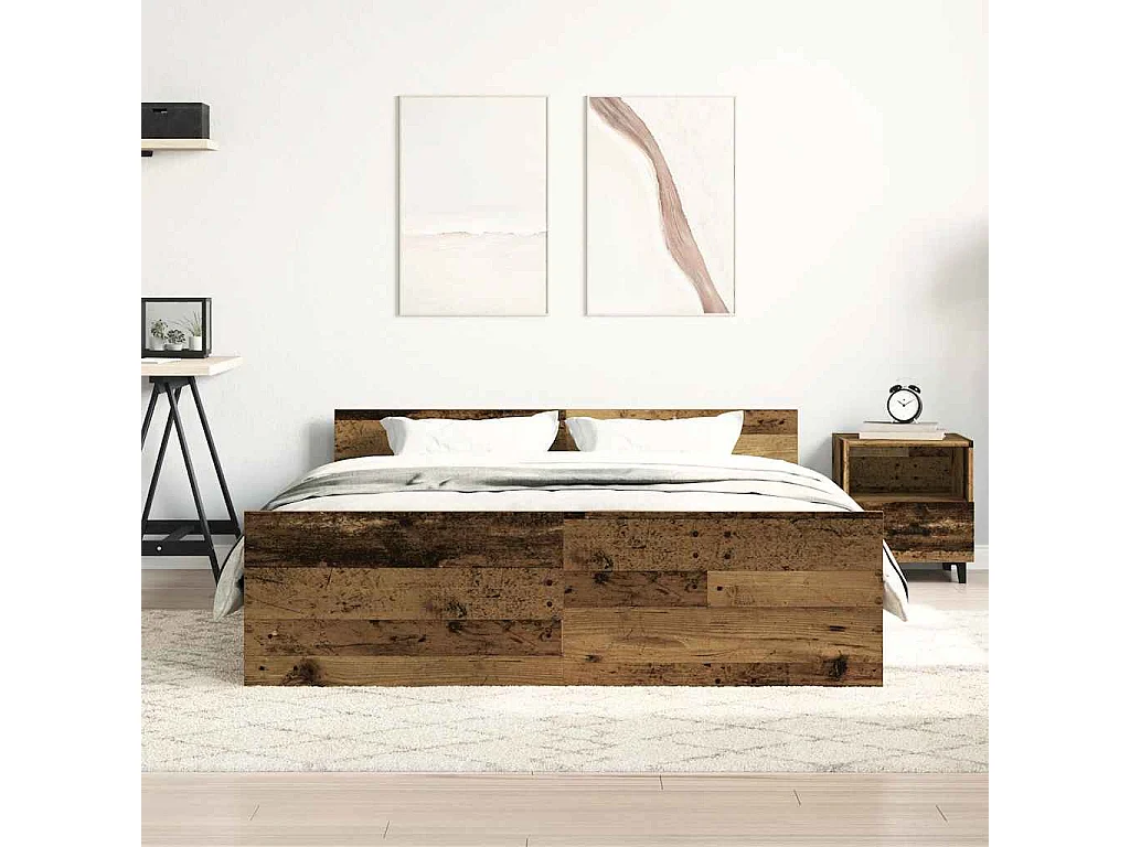 Letto per adulti | Letto matrimoniale | Giroletto senza Materasso Legno Antico 140x190cm in Truciolato