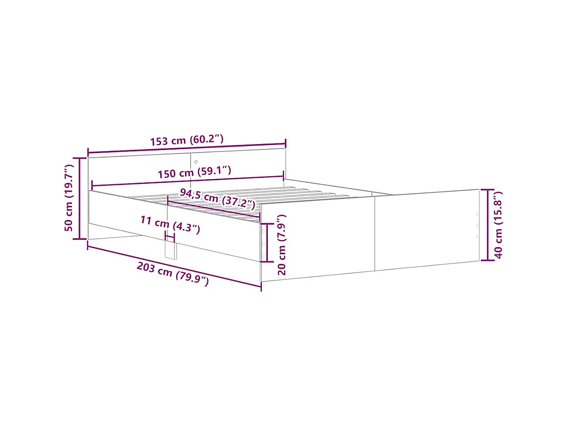 Lit double | Lit adulte | Cadre de lit blanc 150x200 cm
